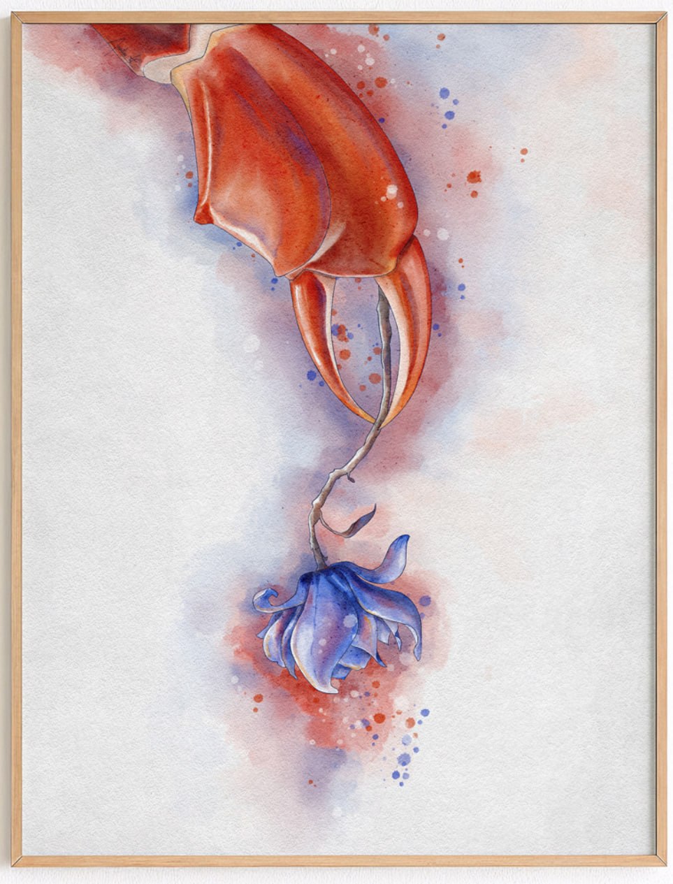 Crab Claw & Blue Rose - Watercolor Illustration